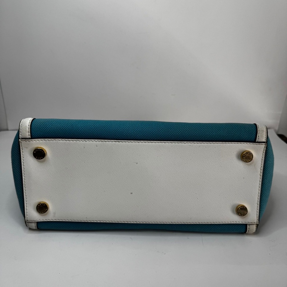 Michael Kors Selma Large Top Zip Summer Blue Canvas/Leather Satchel Bag - Picture 7 of 15